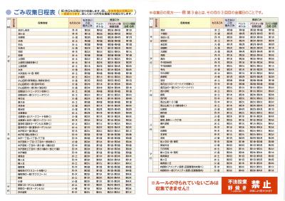 ごみ収集日程表