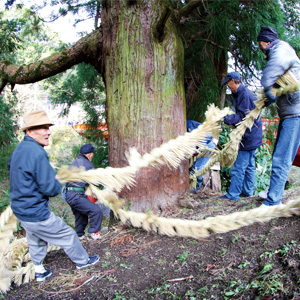 八幡神社の勧請縄かけ