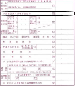 「小規模共済掛金等控除」記入欄（申告書画像）