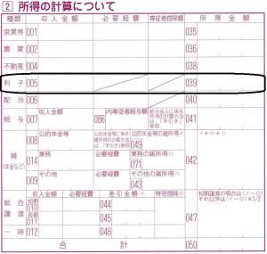 「利子所得」記入欄（申告書画像）