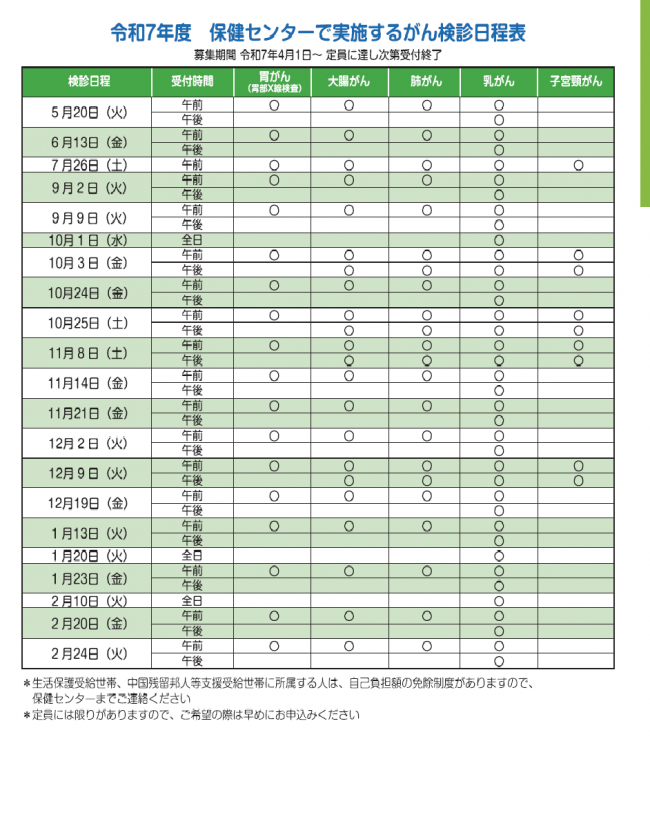 がん検診日程