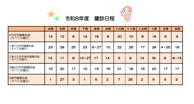令和8年度　乳幼児健診の日程表です