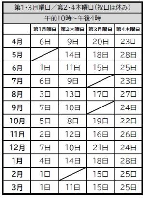 電話相談日カレンダー