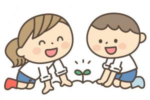 ワサビを植える子供たちのイラスト