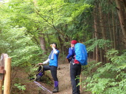 きゅうざかの撮影ポイントで休憩中